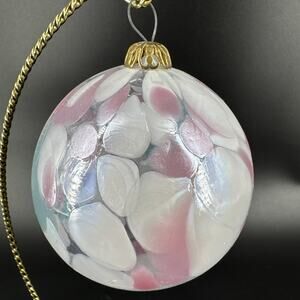 GORGEOUS Blown Glass Ball Ornament Mountain Glass Opaque Pink white
